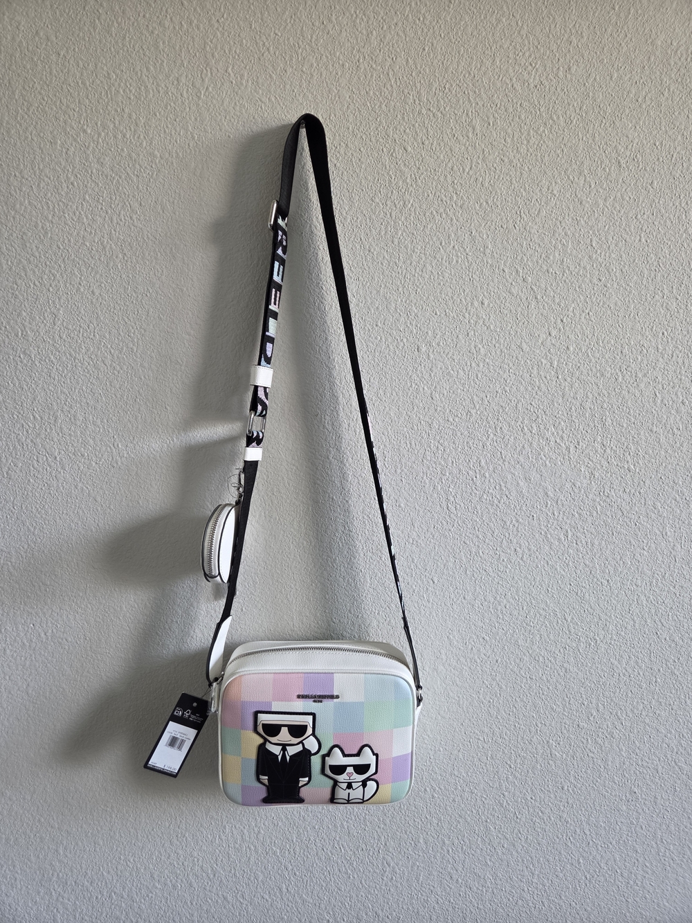 KARL LAGERFELD Pastel Check Camera Crossbody Bag - Pastel Check Blush Combo NWT
